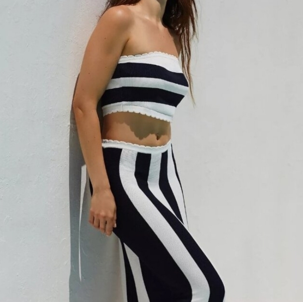 Anthropologie Knit Black White Stripe Set XL NWT